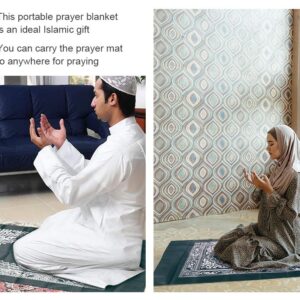 Abiyou 1 Piece Prayer Mat, Musilm Prayer Mat, Polyester Prayer Rug, Portable Travel Prayer Mat, Travel Prayer Rug with Compass, for Muslim Prayer, Ramadan(Green, 60CMx100CM)