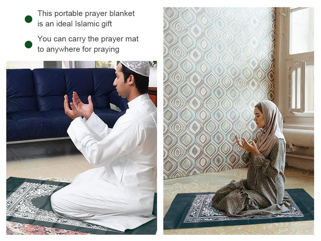 Abiyou 1 Piece Prayer Mat, Musilm Prayer Mat, Polyester Prayer Rug, Portable Travel Prayer Mat, Travel Prayer Rug with Compass, for Muslim Prayer, Ramadan(Green, 60CMx100CM)