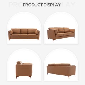 COLAMY Faux Leather Sofa Couch, Modern 3-Seater Couch for Living Room/Small Space/Bedroom, Comfy Couch with Solid Wooden Frame and Metal Legs, Brown