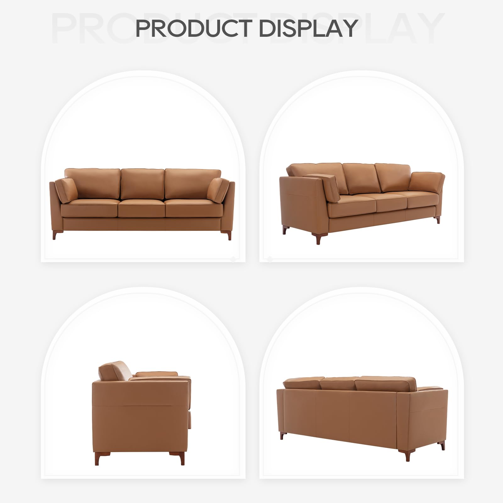 COLAMY Faux Leather Sofa Couch, Modern 3-Seater Couch for Living Room/Small Space/Bedroom, Comfy Couch with Solid Wooden Frame and Metal Legs, Brown