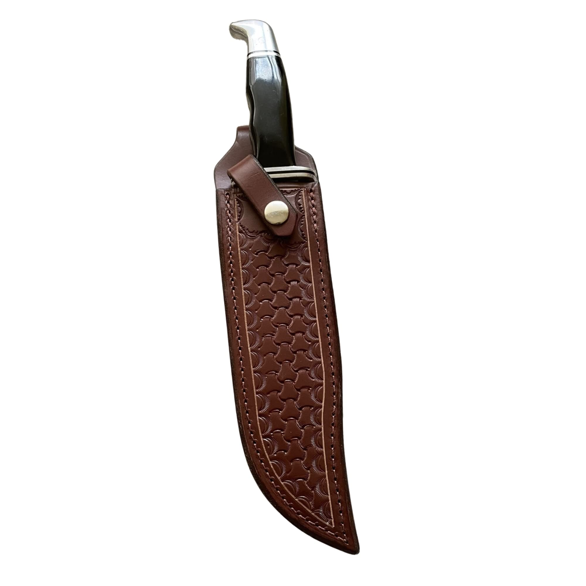 Carl Thomas Leathers Custom Leather Knife Sheath Fits Buck 120 Knife, Fixed Blade Knife Holder, Brown, Sheath Only