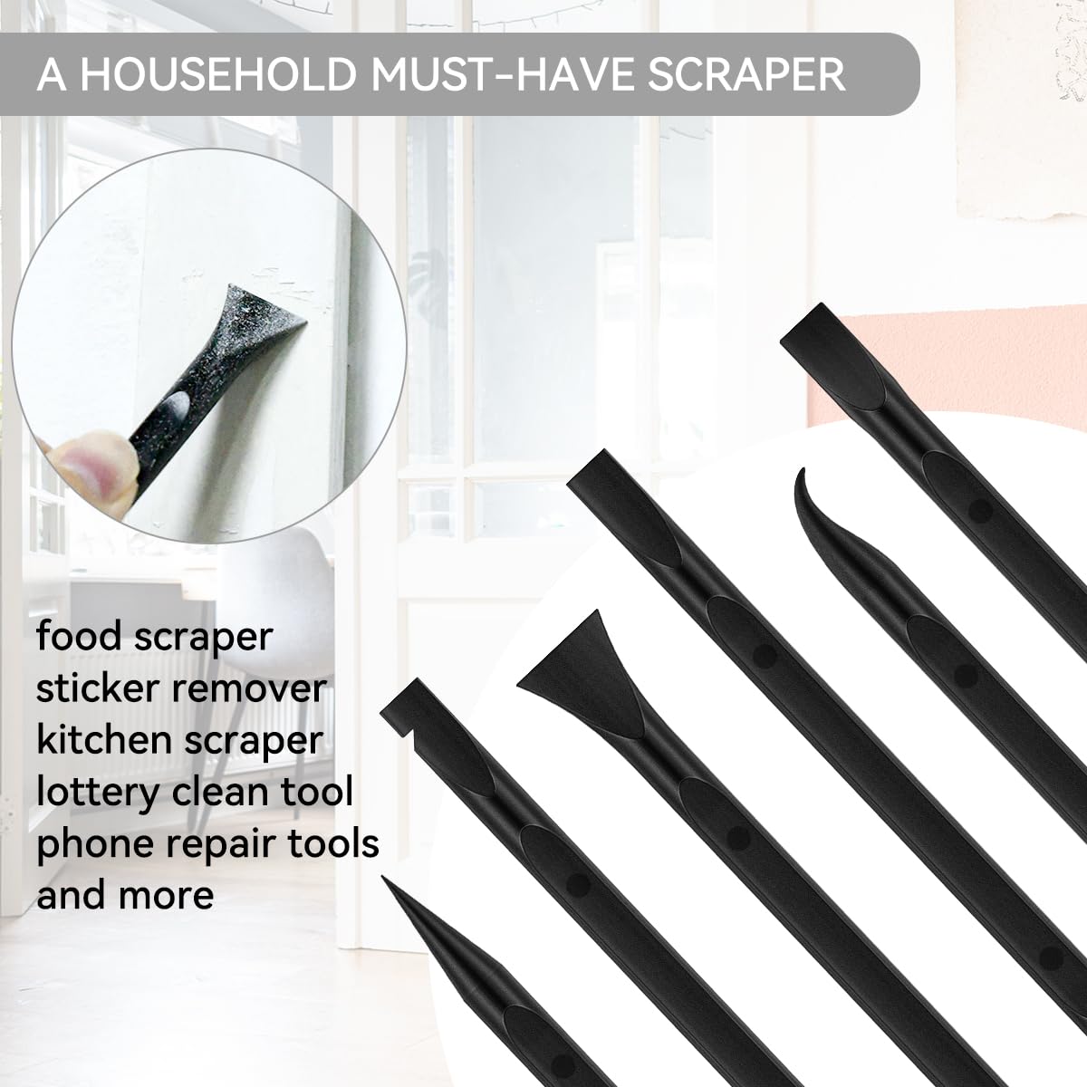 9 Pieces Plastic Scraper Tool for Tight Spaces, Non-Scratch Kitchen Scraper Cleaning Pen, Perfect for Remove Stickers, Labels, Oil Stains, Food, Dirt (Black)