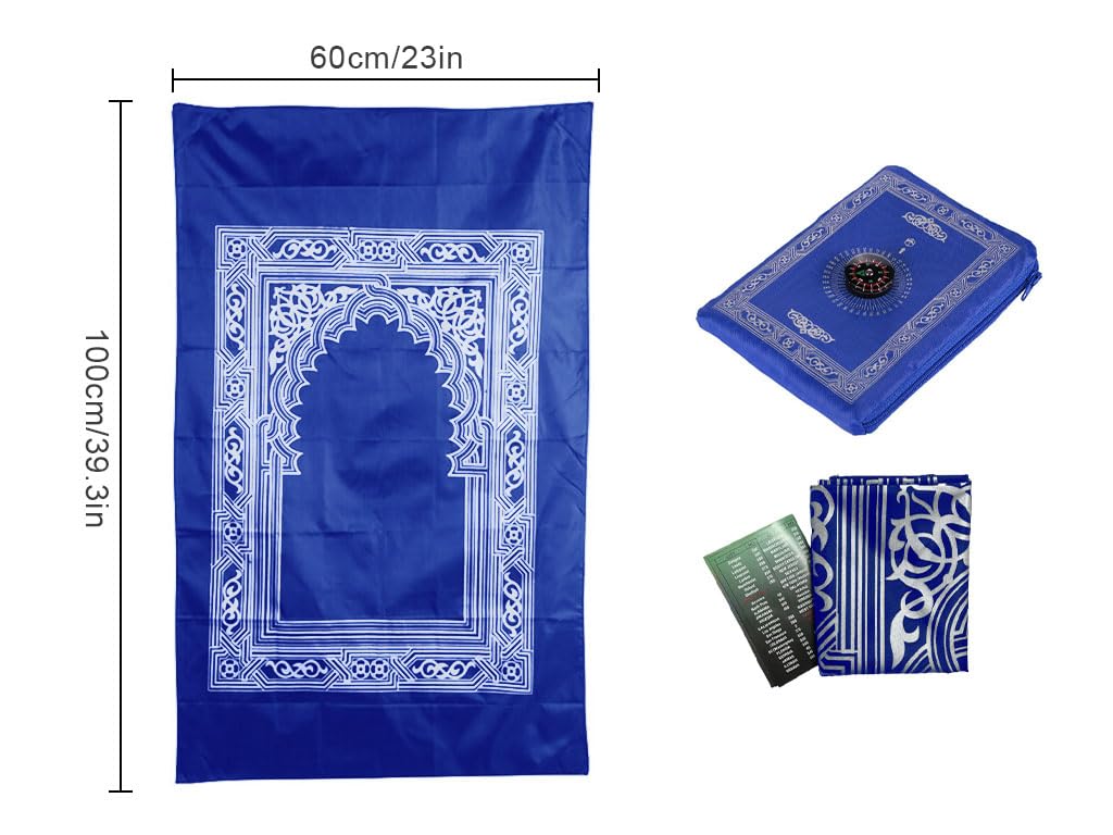 Abiyou 1 Piece Prayer Mat, Musilm Prayer Mat, Polyester Prayer Rug, Portable Travel Prayer Mat, Travel Prayer Rug with Compass, for Muslim Prayer, Ramadan(Blue, 60CMx100CM)