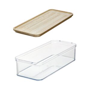 iDesign Recycled Plastic Crisp Storage Bin with Lid, The Rosanna Pansino Collection – 15.74” L x 6.61” W x 4.13” H, Clear Bin with Natural Wood Lid