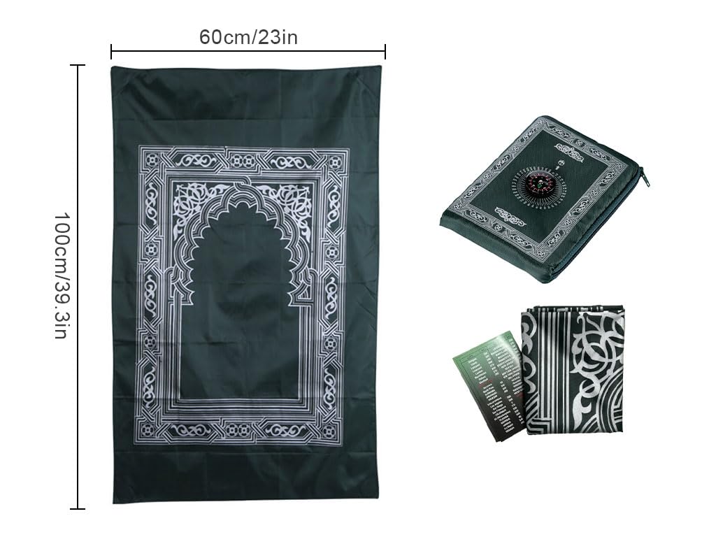 Abiyou 1 Piece Prayer Mat, Musilm Prayer Mat, Polyester Prayer Rug, Portable Travel Prayer Mat, Travel Prayer Rug with Compass, for Muslim Prayer, Ramadan(Green, 60CMx100CM)