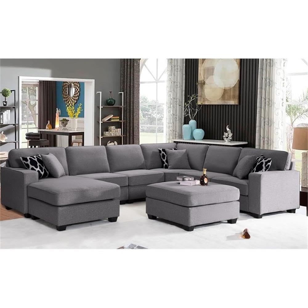 Legend Vansen Fabric Flexible Combination Module Reversible U Shaped Sofa for Living Room, Dark Grey Sectional