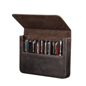 3/12 leather pen case pack handmade drawer style detachable magnetic pen case (12 brown)…