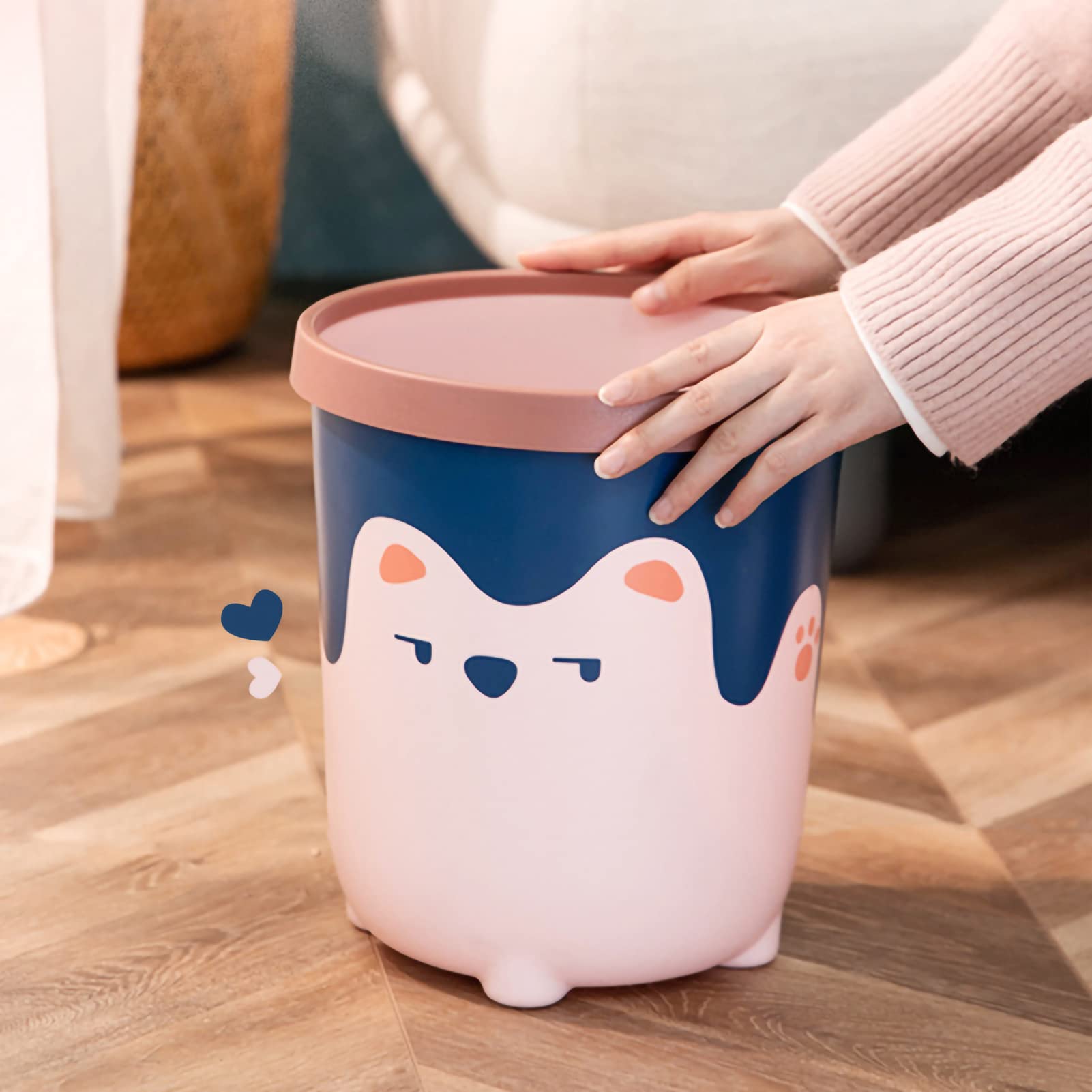 LIZEALUCKY Large Capacity Trash Can Wastebasket Recycle Bin, Cute Bear Pattern Trash Bins, Fits Under Desk and Small, Narrow Spaces in Commercial, Kitchen, Home Office and Dorm(Large Pink)