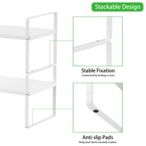 SOFRON Expandable Cabinet Storage Shelf Stackable Organizer Rack for Kitchen Bathroom Pantry Spice Cupboard Countertop Home Office Desk Heavy Duty Nonslip White Small 1 Pack