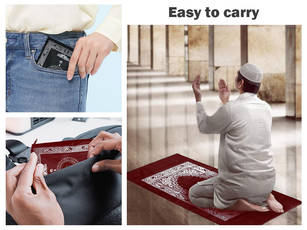 Abiyou 2 Pieces Prayer Mat, Musilm Prayer Mat, Polyester Prayer Rug, Portable Travel Prayer Mat, Travel Prayer Rug with Compass, for Muslim Prayer, Ramadan (60CMx100CM)