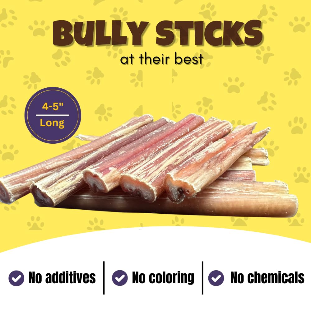 Woofley's 4-5" Bulk Regular Bully Sticks - (50 Count) - Bully Sticks for Dogs - Long Lasting Bully Stick Dog Chews