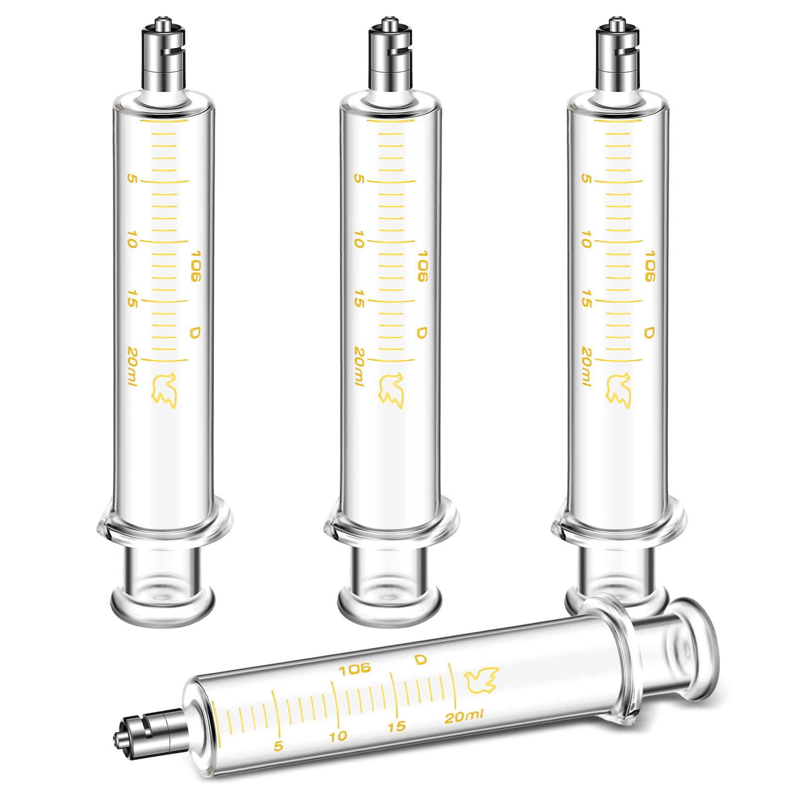 TrelaCo 4 Pack 20ml Reusable Glass Syringe with No Needle, Measurement and Dispensing Syringe Tools for Liquid Measuring, Feeding Pets, Oil or Glue Applicator