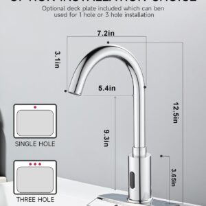 Touchless Bathroom Faucet 3 or 1 Hole, Motion Sensor Sink Faucets Hospital Hands Free Water Faucet with Temperature Mixer, Automatic Faucet Commercial Vanity Faucet Banhao