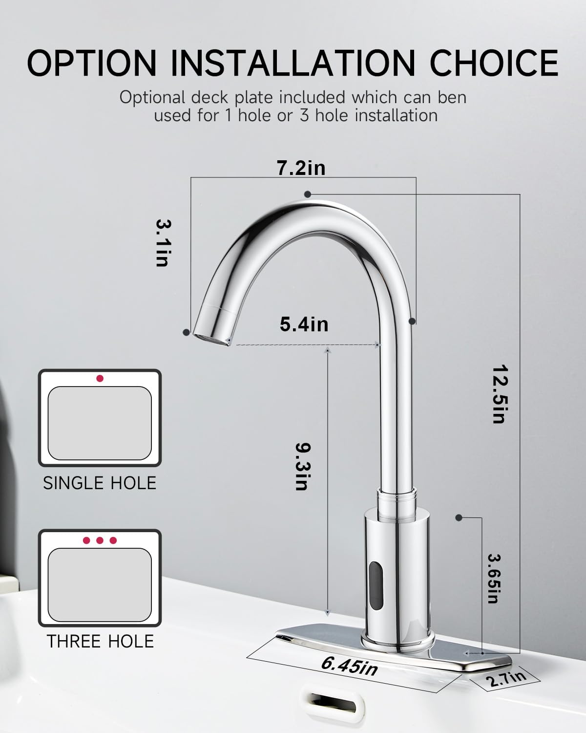 Touchless Bathroom Faucet 3 or 1 Hole, Motion Sensor Sink Faucets Hospital Hands Free Water Faucet with Temperature Mixer, Automatic Faucet Commercial Vanity Faucet Banhao