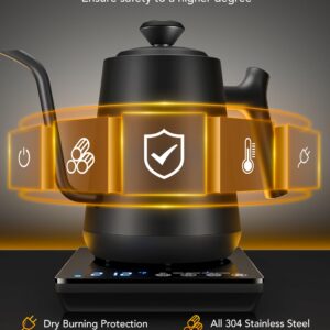 GoveeLife Smart WiFi Electric Kettle with LED Display, Variable Temperature Control, 0.8L, Alexa Compatible - Stainless Steel Kettle for Pour Over Coffee, Brew Tea, Boil Hot Water, Matte Black