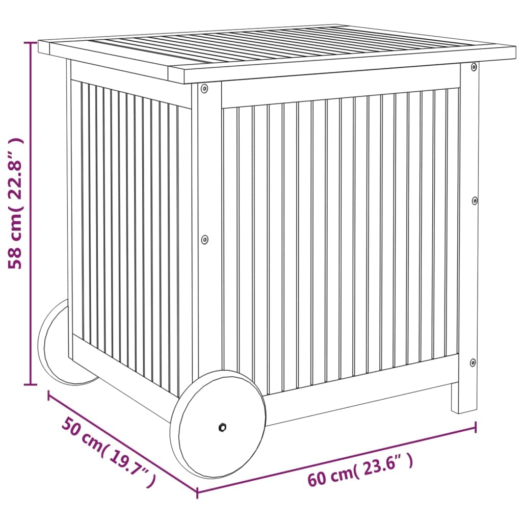 loibinfen Outdoor Storage Box with Wheels, Wooden Patio Deck Box, Outdoor Cushion Storage Container Bin Chest for Patio Cushions, Outdoor Gardening Tools, 23.6"x19.7"x22.8" Solid Wood Acacia