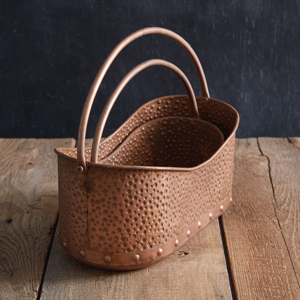 CTW Home Collection Hammered Copper Baskets, Set of 2, Metal, Home and Office Organizer, Artisanal Storage