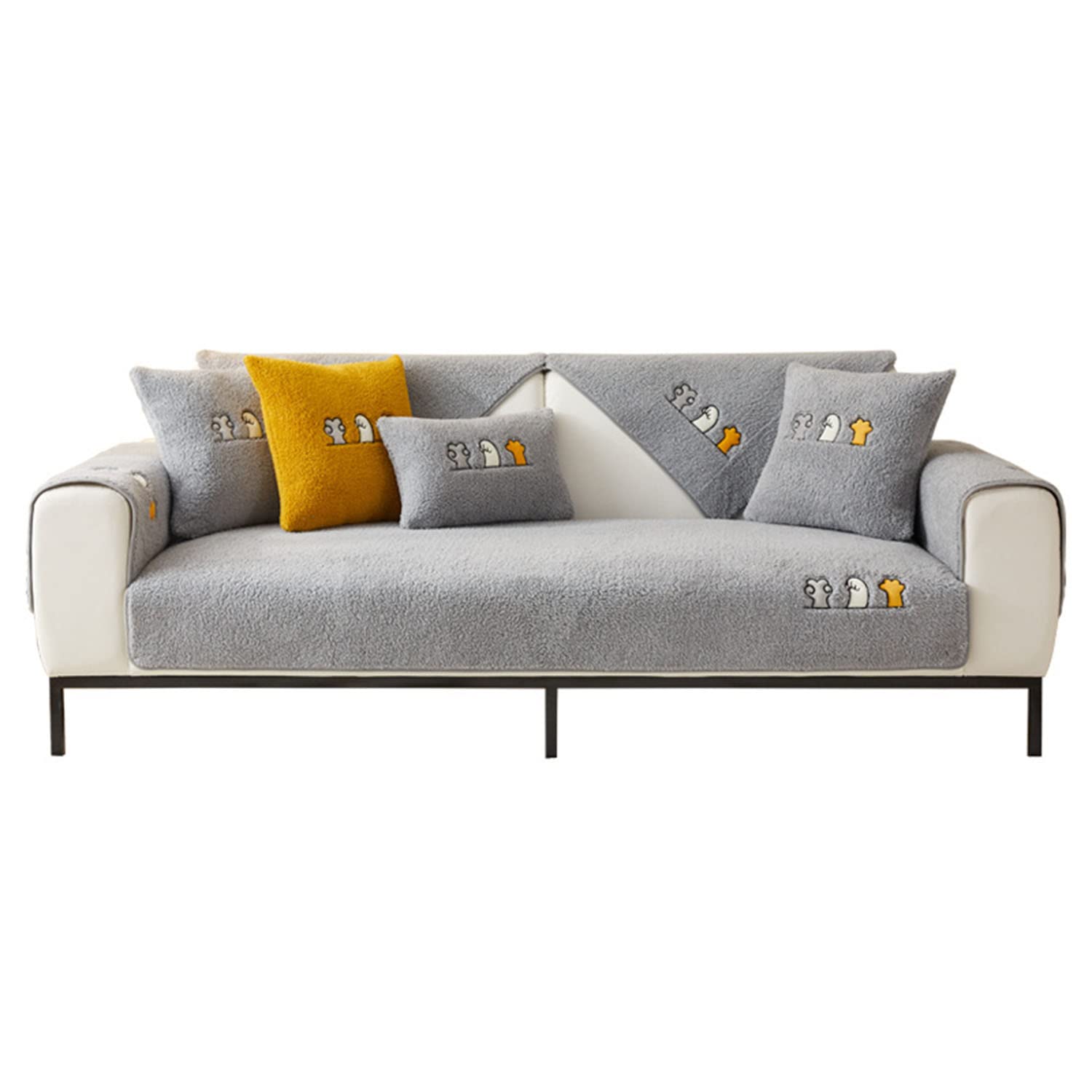 MOCOFO Anti-Slip Leather Sofa-slipcovers 35.43x70.87'' Thickened Lamb Velvet Cat Paw Sofa Cushion Nordic Simple(Gray),only handrail