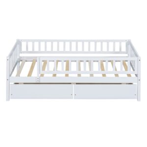 Harper & Bright Designs Twin Size Daybed with Two Drawers, Wood Kids Twin Platform Bed Frame with Storage and Rails, No Box Spring Needed, Easy Assembly (Twin Size, White)