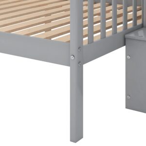 CITYLIGHT Twin Over Full Bunk Beds with Stairs, Wood Bunk Bed with Storage and Guard Rails,Stairway Bunk Beds Twin Over Full Size for Kids, Bedroom, Dorm, Teens, Adults,Grey