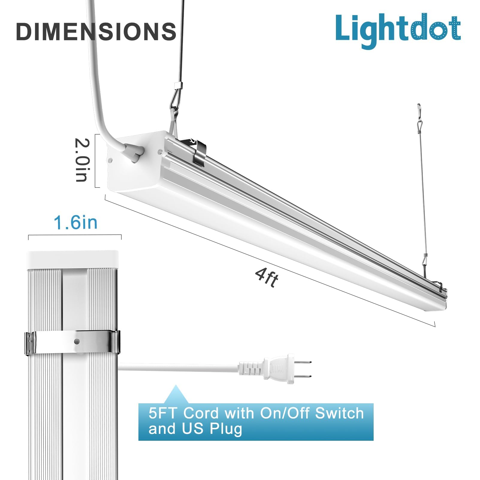 Lightdot 4FT LED Shop Lights 50W 4FT Suspend/Surface Mount, AC100-277V 4 Foot LED Shop Lights, Seamless&Wired Linkable LED Shop Lights for Workshop 750Lm Replacement Fluorescent Tubes-8Pack