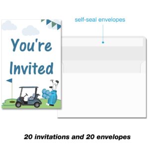 Soiceu Blue Golf 1st Birthday Party Invitations with Envelopes Set of 20 Par-Tee Golf First Birthday Invites Fill in Blank