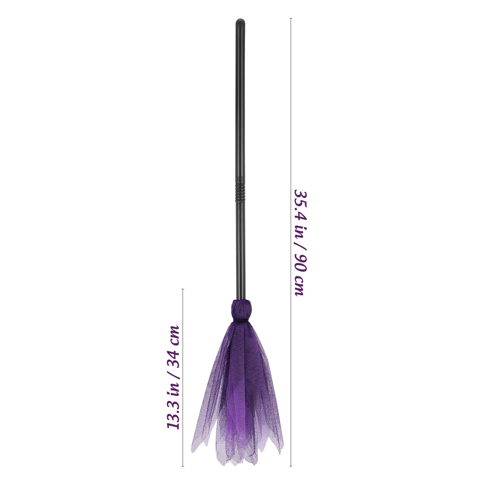 DECHOUS 2Pcs Halloween Witch Brooms, Kids Witch Broomstick Costume Props, 35in Small Halloween Broomstick Decor Wizard Flying Broom Purple Witch Broom for Party Cosplay Halloween