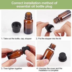 BENECREAT 30 Set Black Boston Bottle Cap, 18mm 18 Tooth Plastic Replacement Bottle Cap with Hopper Inner Plug for Essential Oil Bottle and Reagent Bottle