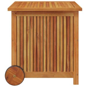 loibinfen Outdoor Storage Box with Wheels, Wooden Patio Deck Box, Outdoor Cushion Storage Container Bin Chest for Patio Cushions, Outdoor Gardening Tools, 23.6"x19.7"x22.8" Solid Wood Acacia