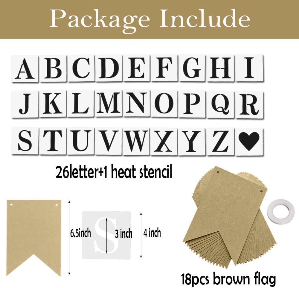 DIY Brown Banner Set, Personalized Banner Party Decorations Supplies Custom Signs, Handwriting Banners Include 26 Letters Stencil