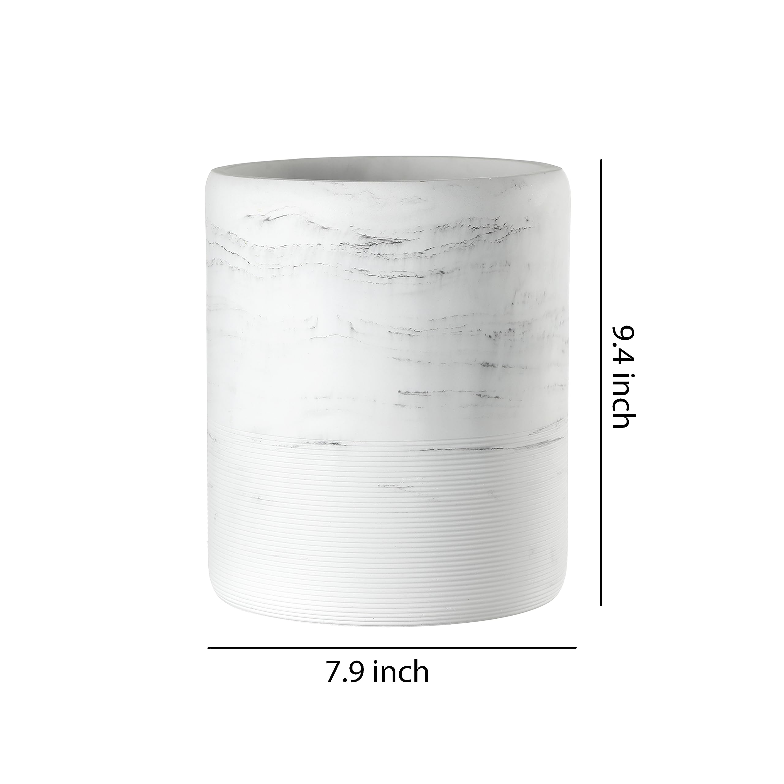 QL DESIGN Bathroom Trash Can - Decorative Bathroom Wastebasket Finished in Resin, Beautiful Marble Look, Modern Round Waste Basket for Bathroom, Powder Room Or Living Room (Marble Style)