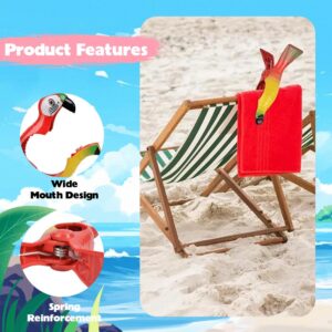 4 PCS Beach Towel Clips, Heavy Duty Towel Clip, Cute Beach Towel Clips for Beach Chairs, Flamingo Parrot Shell Towel Holder Jumbo Size for Clothes Quilt Blanket Home Patio Pool Chair Cruise (Parrot 1)