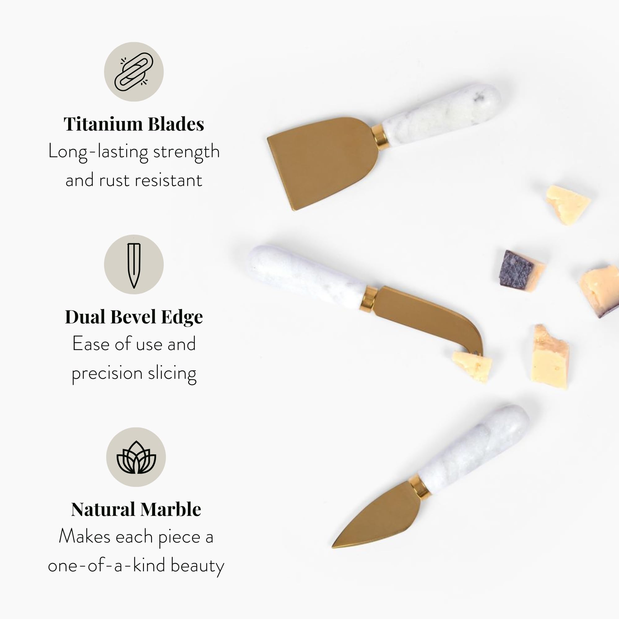 The Bamboo Abode Marble Cheese Knife Set | Cheese Knives, Cheese Knife Set for Charcuterie Board, Cheese Board Accessories, Cheese Tools, Charcuterie Knife Set, Housewarming Gift New Home