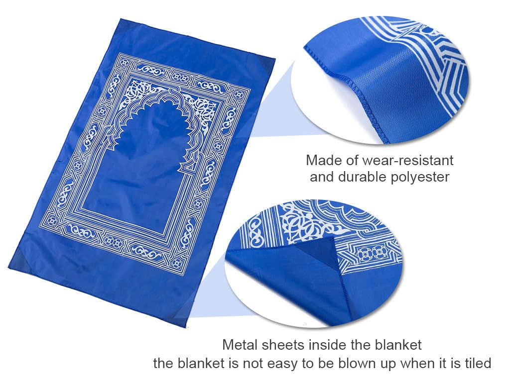 Abiyou 1 Piece Prayer Mat, Musilm Prayer Mat, Polyester Prayer Rug, Portable Travel Prayer Mat, Travel Prayer Rug with Compass, for Muslim Prayer, Ramadan(Blue, 60CMx100CM)