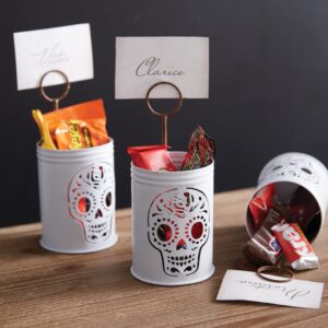 CTW Home Collection Sugar Skull Luminary Place Card Holder, 6-inch Height, Table Accent, Spooky Halloween Decor, Party Accessories