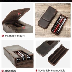 3/12 Leather Pen Case Pack Handmade Drawer Style Detachable Magnetic Pen Case (3 BROWN)…