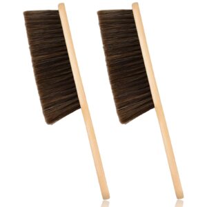 2 pieces woooden dust brush hand broom bench brush with long wood handle whisk broom soft bristle brush for counter bed sofa car fireplace clothes household cleaning(brown)