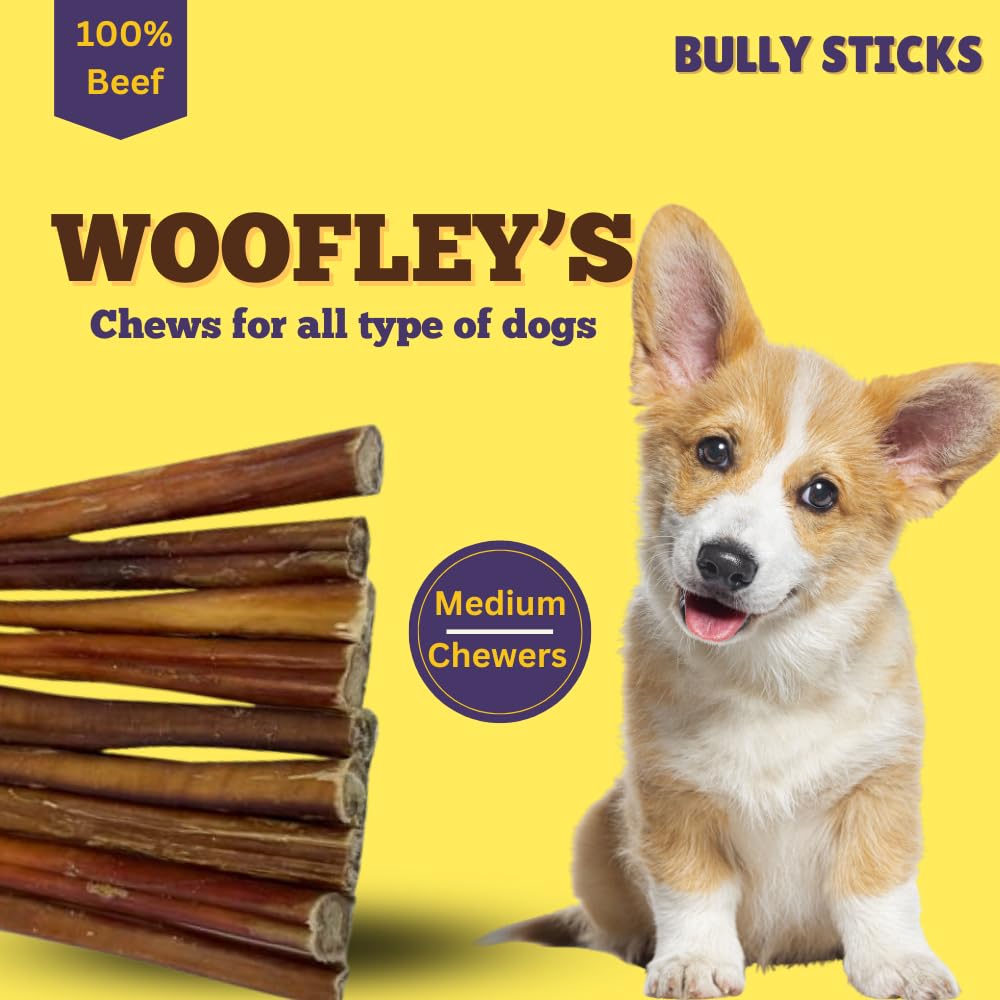 Woofley's 4-5" Bulk Regular Bully Sticks - (50 Count) - Bully Sticks for Dogs - Long Lasting Bully Stick Dog Chews