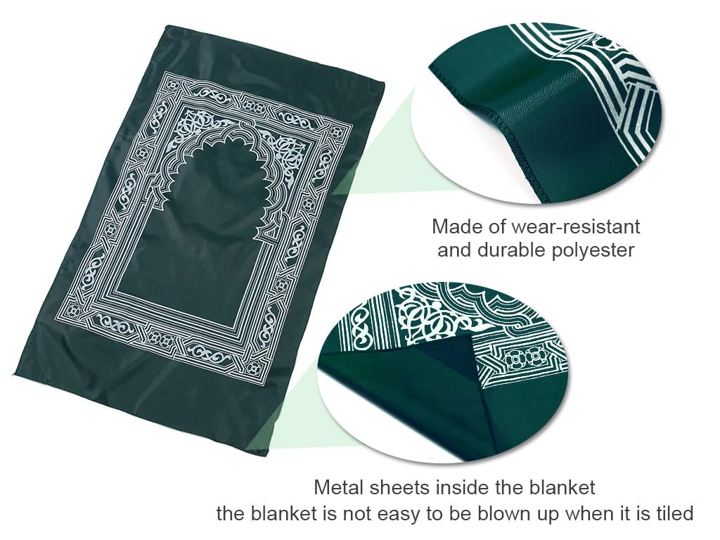 Abiyou 1 Piece Prayer Mat, Musilm Prayer Mat, Polyester Prayer Rug, Portable Travel Prayer Mat, Travel Prayer Rug with Compass, for Muslim Prayer, Ramadan(Green, 60CMx100CM)