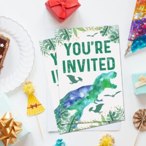 Soiceu Green Dinosaur 1st Birthday Party Invitations with Envelopes Set of 20 One-a-Saurus Dino Dinosaur First Birthday Invites Fill in Blank