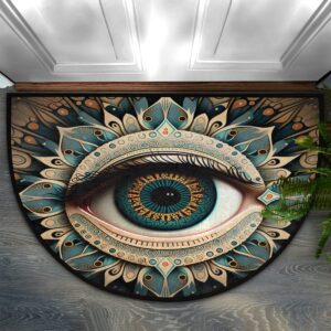 evil eye half round doormat boho eye semi circle area rug non slip indoor outdoor entrance half moon rug absorbent durable washable front floor mat for kitchen bedroom patio fireplace eye pad