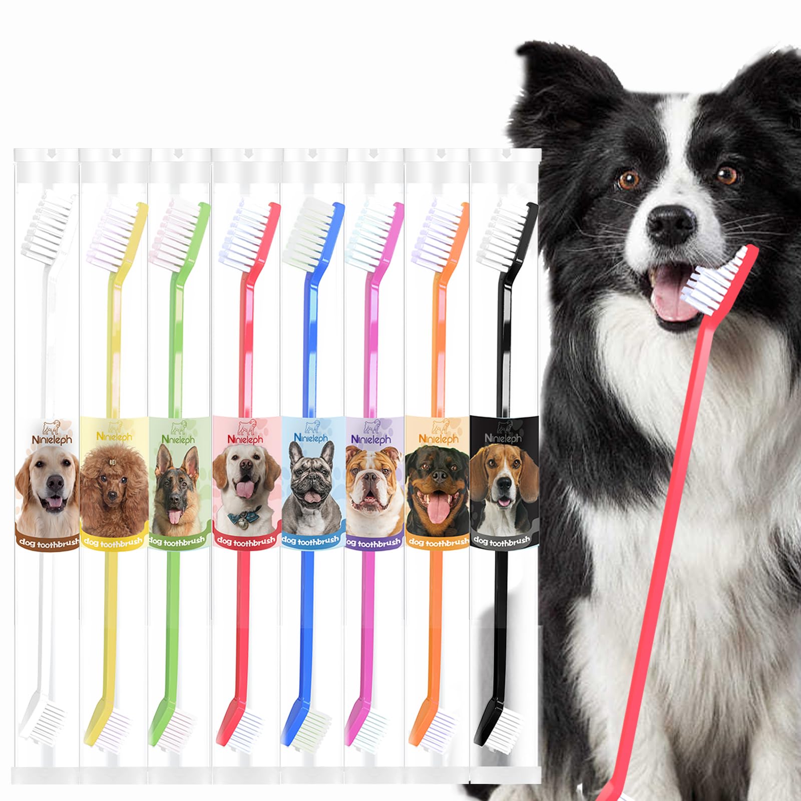 Ninieleph VibrantPet Toothbrush Set - 8-Pack with Dual-Head Design, Transparent Tube Packaging for Convenient Storage and Travel | Enhance Pet Dental Care