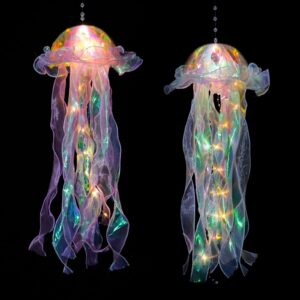 Glitter Iridescent Jellyfish Hanging Decor Blue Purple Jellyfish Kit for Under The Sea Little Mermaid Party Decoration Hanging Jelly Fish Decor Ocean Birthday Bridal Baby Shower Party Supplies