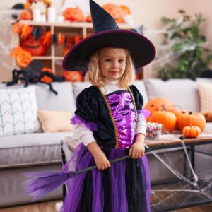 DECHOUS 2Pcs Halloween Witch Brooms, Kids Witch Broomstick Costume Props, 35in Small Halloween Broomstick Decor Wizard Flying Broom Purple Witch Broom for Party Cosplay Halloween