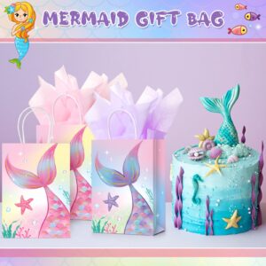 Liliful 16 Pcs Mermaid Birthday Gift Bags with Tissue Paper Mermaids Theme Party Favor Bags Goodie Candy Treat Bags for Birthday Mermaids Themed Decorations