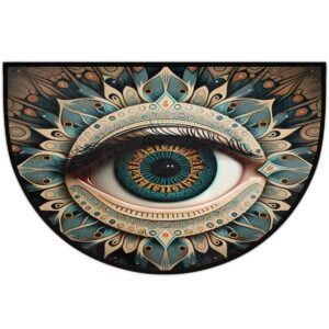 Evil Eye Half Round Doormat Boho Eye Semi Circle Area Rug Non Slip Indoor Outdoor Entrance Half Moon Rug Absorbent Durable Washable Front Floor Mat for Kitchen Bedroom Patio Fireplace Eye Pad