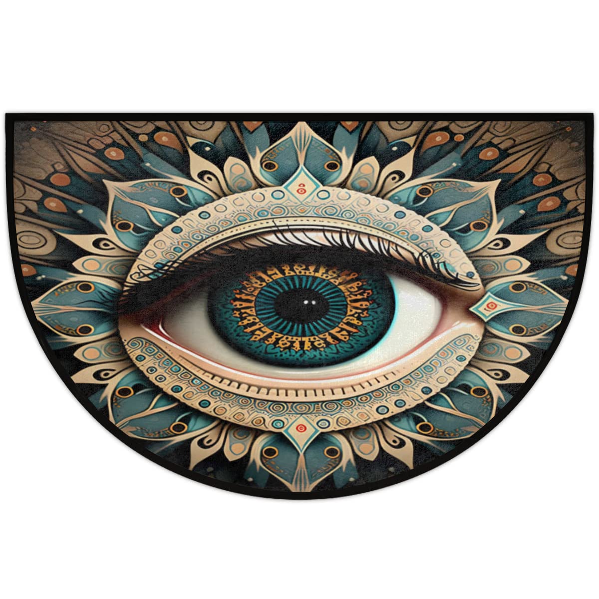 Evil Eye Half Round Doormat Boho Eye Semi Circle Area Rug Non Slip Indoor Outdoor Entrance Half Moon Rug Absorbent Durable Washable Front Floor Mat for Kitchen Bedroom Patio Fireplace Eye Pad