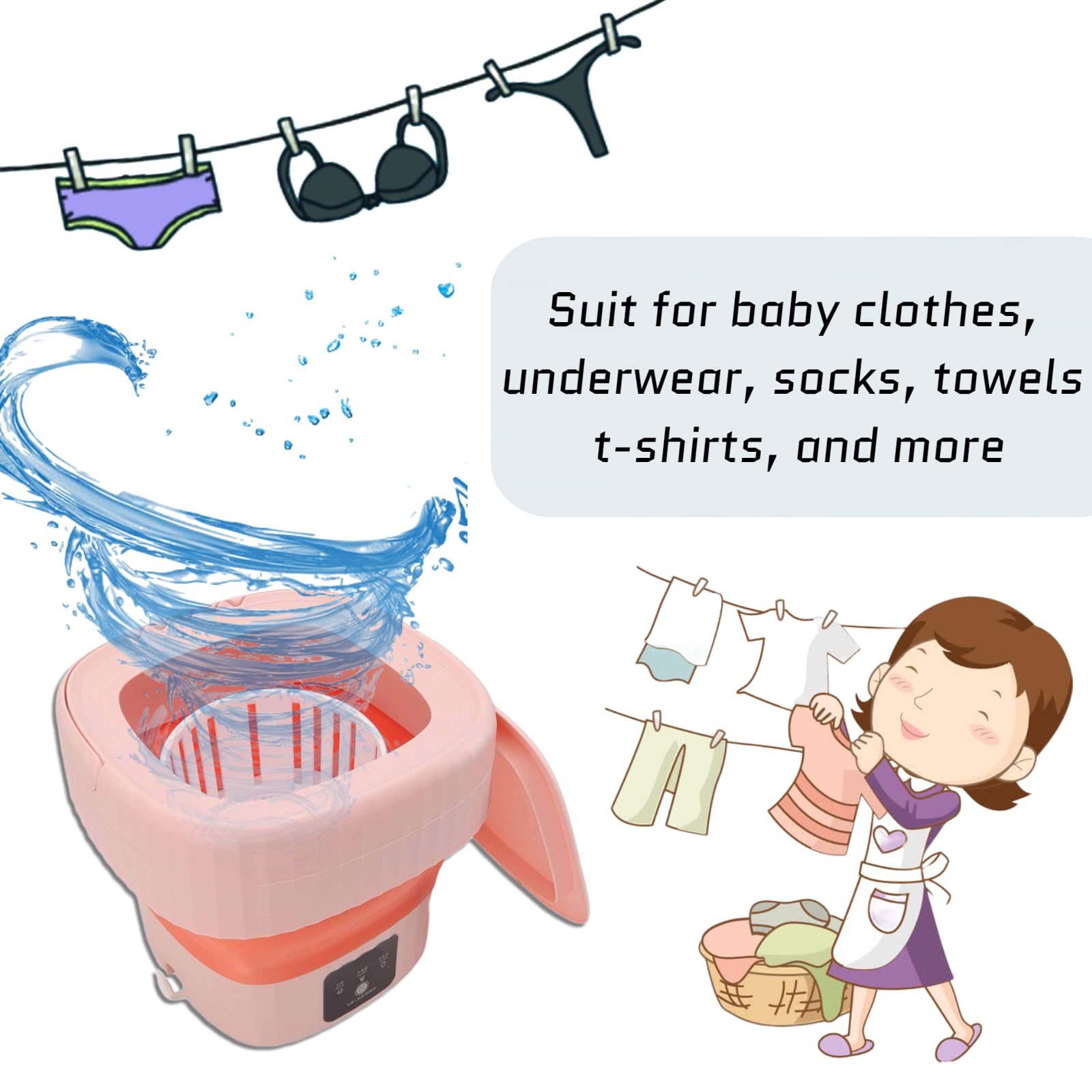 Portable Washing Machine Foldable,Mini Washing Machine Portable Washer, Small Wash Cloths Bucket Washing for Kids Socks Underwear, Traveling