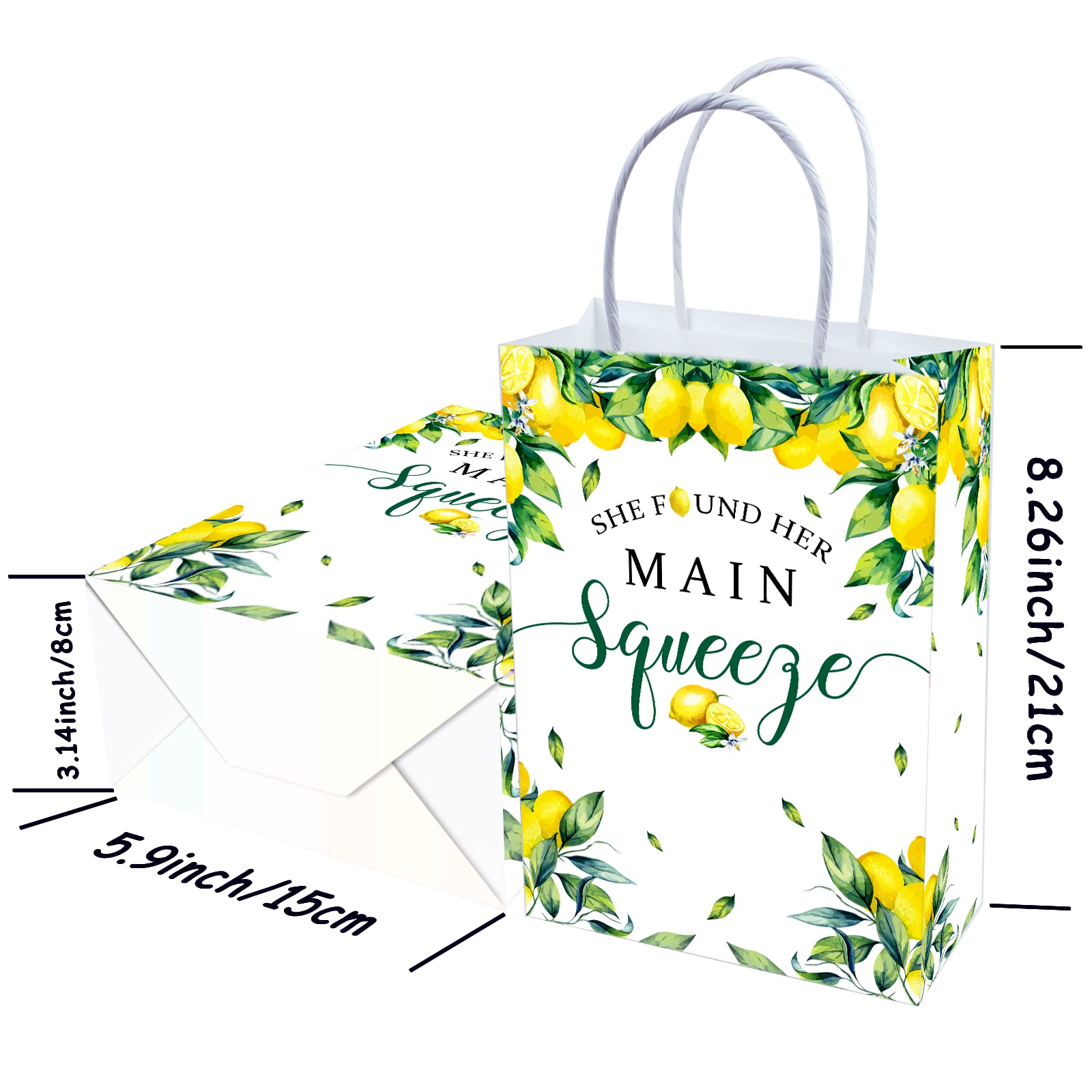 16 Pieces She Found Her Main Squeeze Bridal Shower Party Favors Bags,Lemon Citrus Goody Gift Snacks Treat Candy Party Favors Bags with Handles for Lemon Theme Bridal Shower Party Decorations