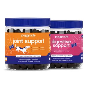 pupgrade 2-pack joint support & digestive support chews for dogs - soft chews for hip and joint pain relief - supplement with probiotics, prebiotics, enzymes - 120 chews total